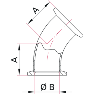 ISO-KF Elbow, Radius, 45° - Dimensions