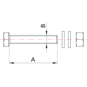 CF Hexagon Head Screw Set for Flanges with Through-holes - Dimensions