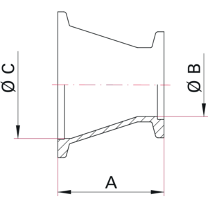 ISO-KF Reduzierstück, konisch - Maßbild