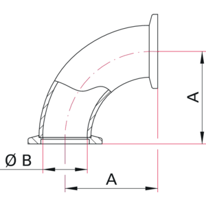 ISO-KF Elbow, Radius, 90° - Dimensions