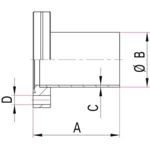 CF half nipple, with thread - Dimensions