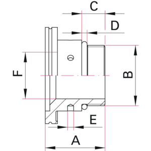 ISO-K Flange with Pipe Thread and FPM Seal, Male - Dimensions