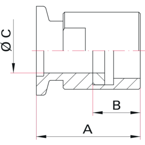 ISO-KF Flange with Pipe Thread and FKM Seal, Female - Dimensions