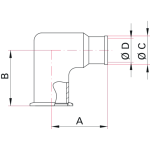 ISO-KF 90° Elbow with Hose Adapter - Dimensions