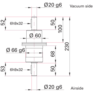 Elastomer-sealed Rotary Feedthrough DN 63 ISO-K - Dimensions